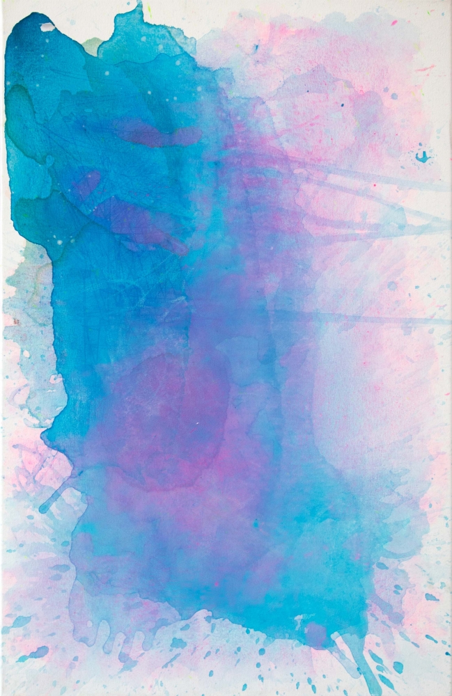 J. Steven Manolis' Light blue and pink abstract wall art, "Sunset Pink & Blue (Light movements) 2," 2022, Acrylic on canvas, 36 x 24 inches, available for sale at manolis projects gallery, Miami, Florida