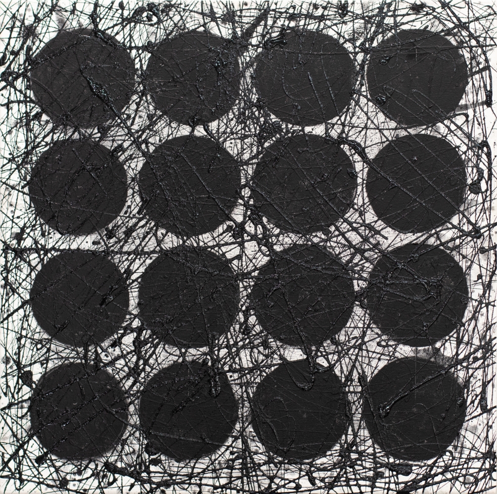 J. Steven Manolis, Black & White (Black Graphic), 2020, 24 x 24 inches, Acrylic and latex enamel on canvas
