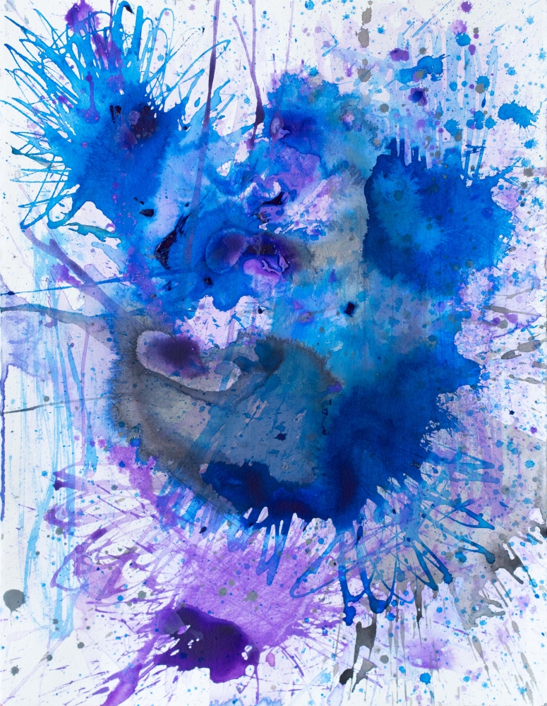 J. Steven Manolis, Blue-Grey-Purple, 2021, Watercolor and Acrylic on paper, 30 x 22 inches, purple watercolor abstract wall art