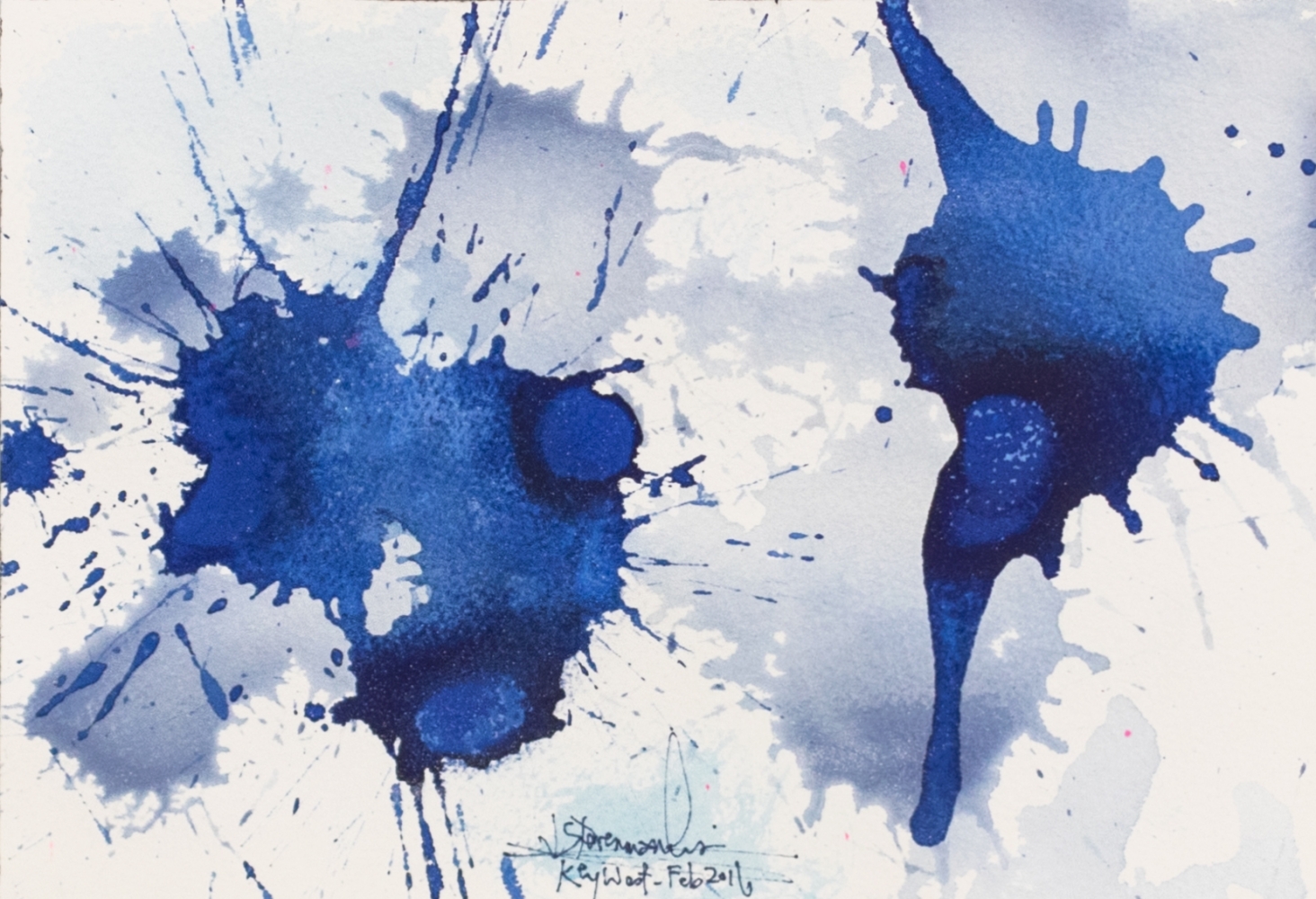 J. Steven Manolis, Splash (Key West) 07.10.03, 2016, watercolor painting on Arches paper, 7 x 10 inches, Blue Abstract Art, Splash Art for sale at Manolis Projects Art Gallery, Miami, Fl