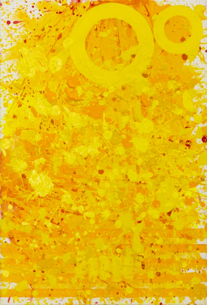 J. Steven Manolis, Sunshine (36.24.02), #11 sunshine series, 2020, acrylic and latex enamel on canvas, 36 x 24 inches, Sunshine art, Yellow Abstract Art for Sale at Manolis Projects Art Gallery, Miami Fl