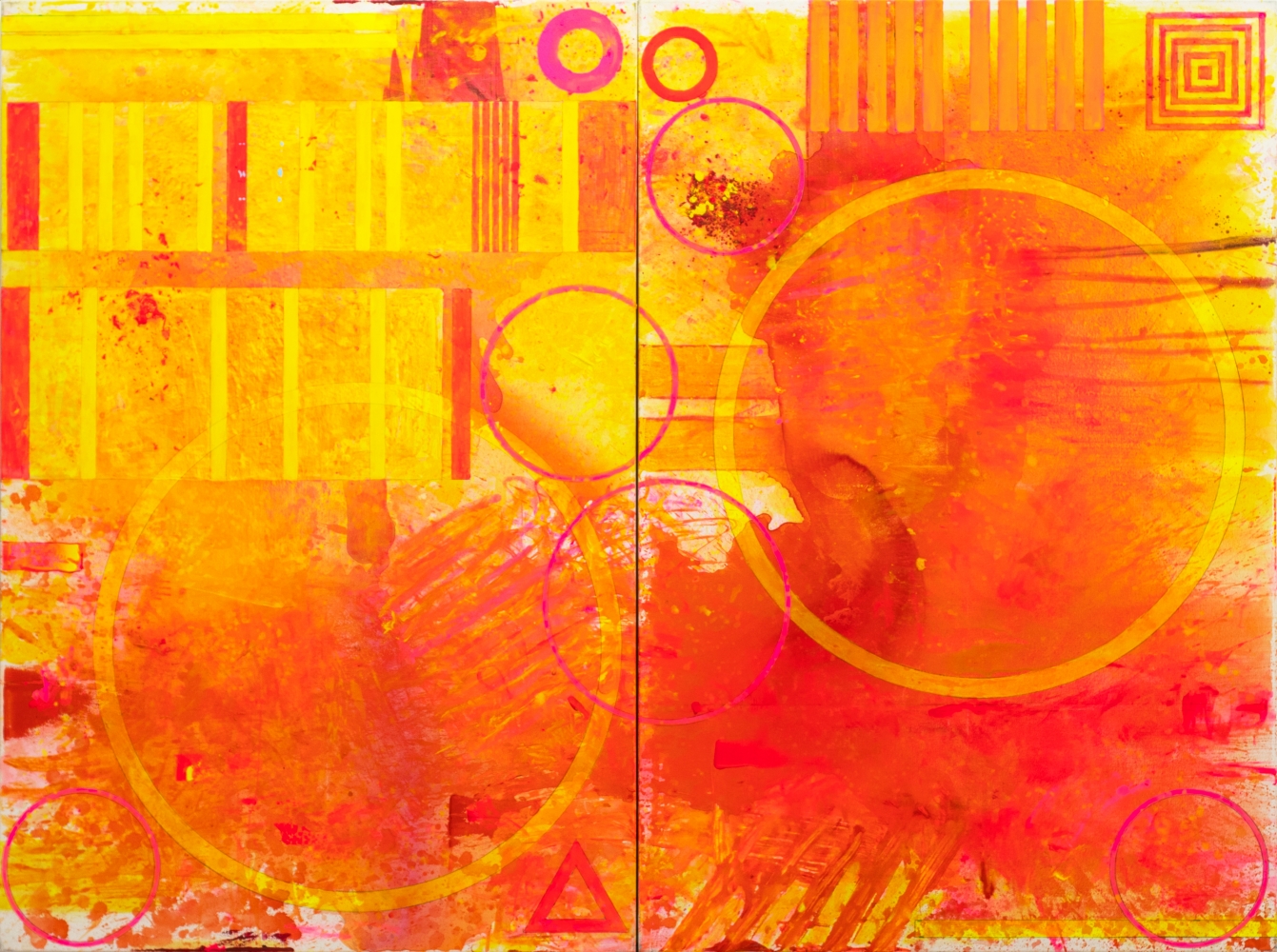 J. Steven Manolis,  Biscayne Bay (Sunrise), 2020, Acrylic on canvas, 2 panels-72x96 inches, Geometric Abstract Art, Miami Wall art For sale at Manolis Projects Art Gallery, Miami Fl