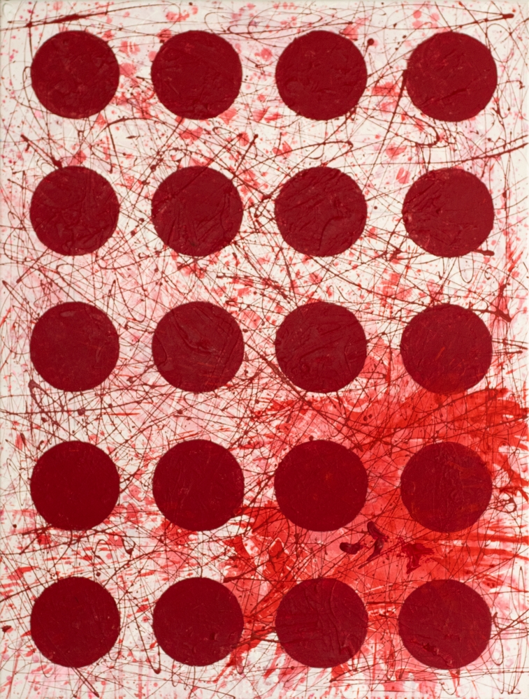 J. Steven Manolis, REDWORLD (Graphic) 2020, 48x36, Acrylic and Latex enamel on canvas, Red Abstract Painting, Abstract expressionism art for sale