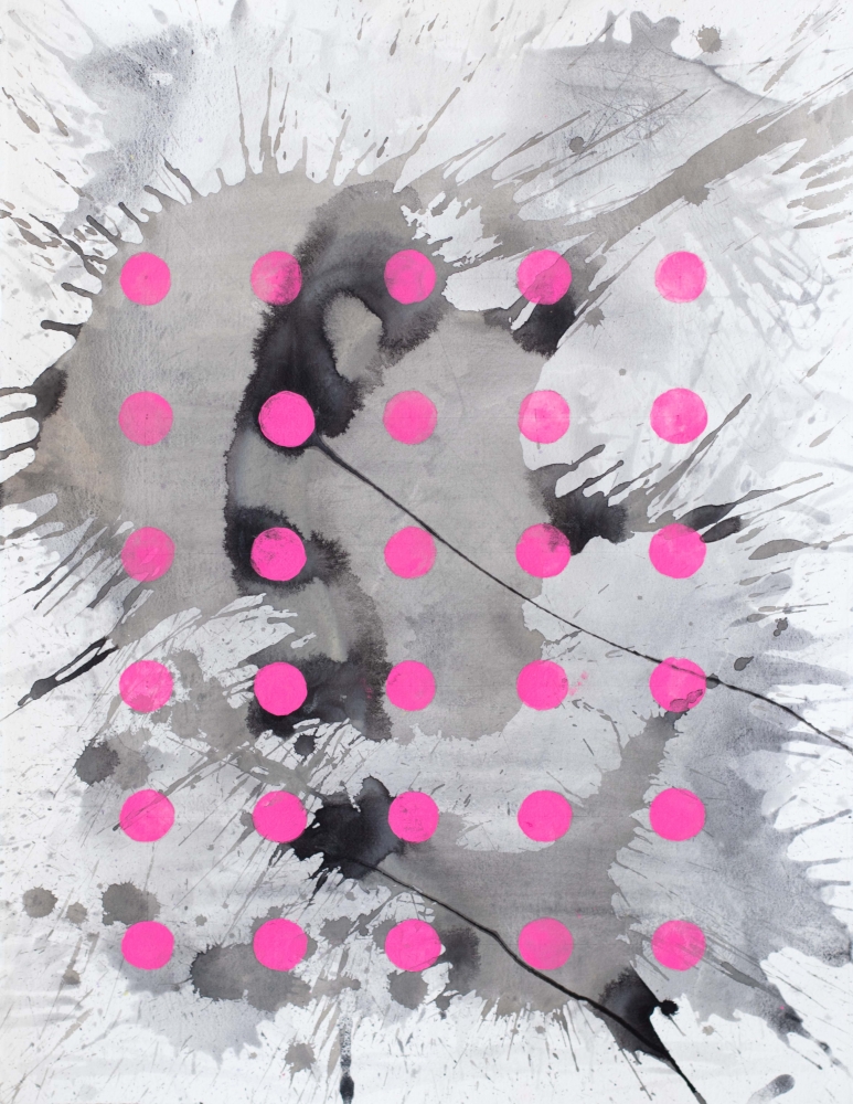 J. Steven Manolis, White & Black (Pink Panther Diptych) 2, 2021, Watercolor and Acrylic on paper, 30 x 22 inches, black and white abstract watercolor wall art