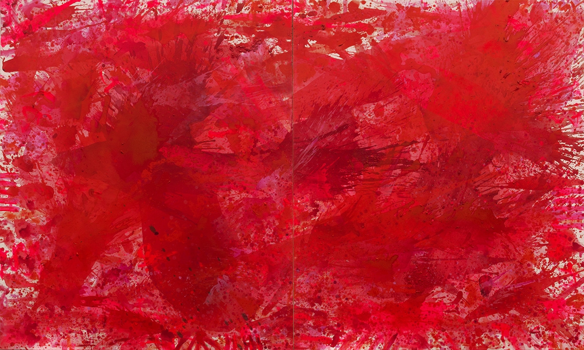J. Steven Manolis, Redworld, 2015, 72 x 120 inches, 2015.01, Red Abstract Art, Large Abstract Wall Art for sale at Manolis Projects Art Gallery, Miami, Fl