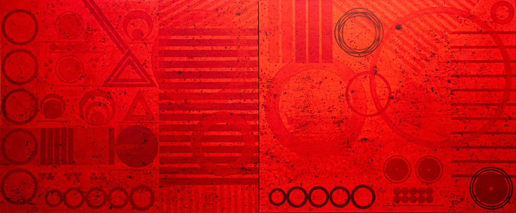 J. Steven Manolis, REDWORLD GLAZE (Self Portrait), 2020, 60 x 144 inches, Acrylic on Canvas, Red Abstract Art, Large Abstract Wall Art for sale at Manolis Projects Art Gallery, Miami, Fl