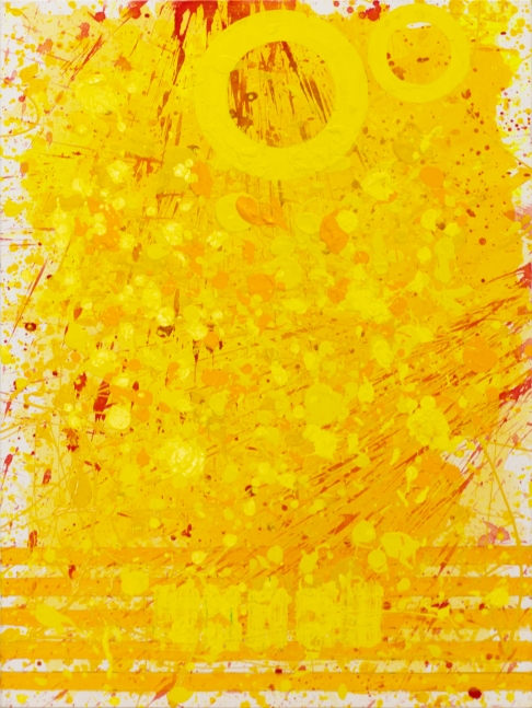 J. Steven Manolis, Sunshine (40.30.02), #9 sunshine series, 2020, acrylic and latex enamel on canvas, 40 x 30 inches, Sunshine art, Yellow Abstract Art for Sale at Manolis Projects Art Gallery, Miami Fl