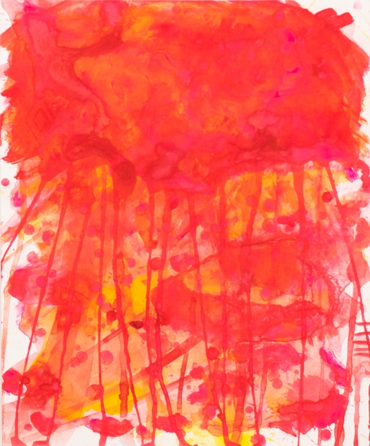 J. Steven Manolis, Red Jellyfish (17.14.04), 2016, watercolor, acrylic and gouache on paper, 17 x 14 inches, watercolor jellyfish paintings For sale at Manolis Projects Art Gallery, Miami, Fl