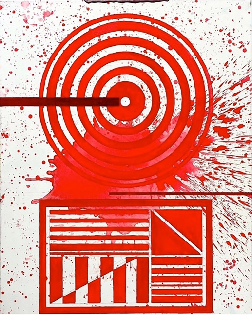 J. Steven Manolis, REDWORLD (Concentric) 2020, 40 x 30 inches, Acrylic on canvas, Red Abstract Painting, Red Abstract wall art for sale at Manolis Projects Art Gallery, Miami, Fl