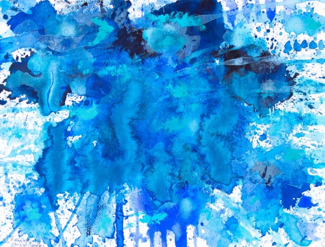 J. Steven Manolis, Splash-Key West (12.16.03), 2016, Watercolor, Acrylic and Gouache on paper, 12 x 16 inches, blue abstract expressionism art