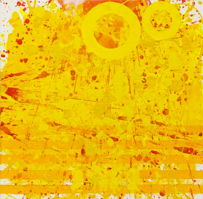 J. Steven Manolis, Sunshine XIII (24.24.02), 2020, acrylic and latex enamel on canvas, 24 x 24 inches, Sunshine art, Yellow Abstract Art for Sale at Manolis Projects Art Gallery, Miami Fl