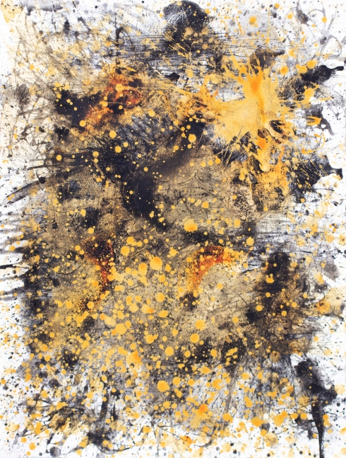 J. Steven Manolis, Metallica (Gold, Black & White) 1, 2021, Watercolor and Acrylic on paper, 30 x 22 inches, metallic watercolor wall art