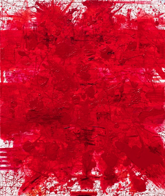 J. Steven Manolis, REDWORLD 2019, 72 x 60 inches, Acrylic and Latex Enamel on canvas, Red Abstract Art, Large Abstract Wall Art for sale at Manolis Projects Art Gallery, Miami, Fl