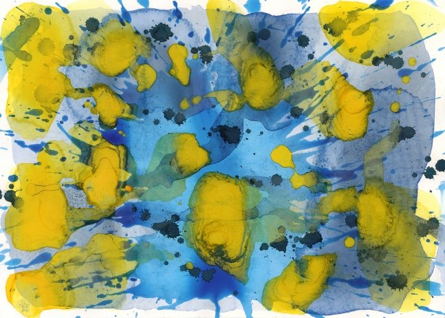 J. Steven Manolis, Splash (Sun and Water), 2006, Watercolor painting on paper, 10 x 14 inches, Blue Abstract Art, Splash Art for sale at Manolis Projects Art Gallery, Miami, Fl