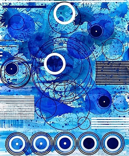 J. Steven Manolis, SPLASH (Concentric) 2019, 72 x 60 inches, Acrylic paintings on Canvas, Extra large Wall Art, Blue Abstract Art for sale at Manolis Projects Art Gallery, Miami, Fl